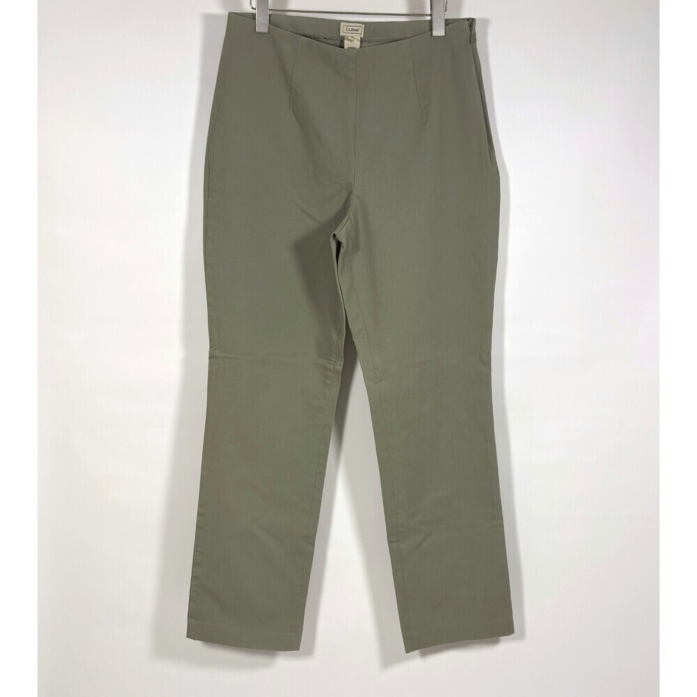 LL Bean Olive Green Straight Leg Pants Side Zip - 14 Tall